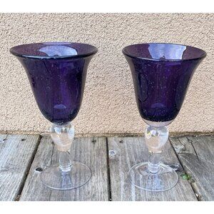 Artland Iris Purple Amethyst Hand Blown Bubble 8” Goblet - Set of 2 READ